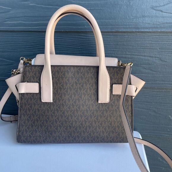 Michael Kors Carmen Jet Set Selma Brown and Cream Satchel with Structured Silhou - Picture 2 of 9